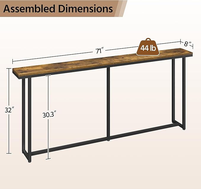 Yaheetech Narrow Console Table with Sturdy Metal Frame, 71 Inch Extra Long Entryway Sofa Table for Behind Couch, Hallway, Living Room, Rustic Brown