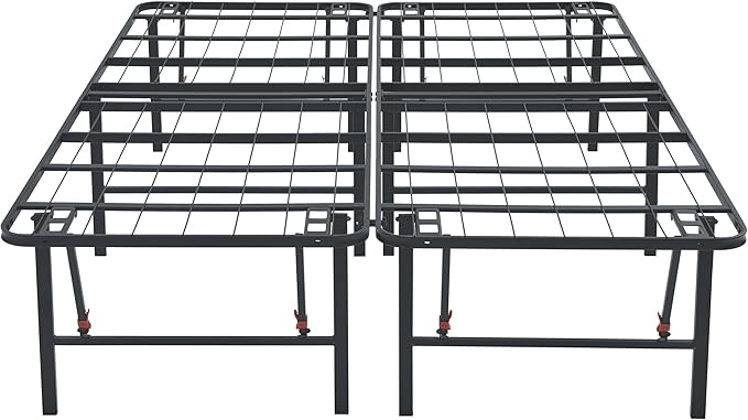 Amazon Basics Bed Frame with Storage, Foldable Metal Platform, Sturdy Steel, No Box Spring Needed, 18 Inches High, Tool-Free Setup, Queen Size, Black