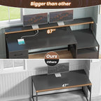 SEDETA Computer Desk with 5 Drawer, Power Outlet & Led Lights, 66'' Home Office Desk with File Drawer, Storage, Monitor Shelf, Gaming Desk, Black