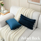 FUTEI Navy Blue Decorative Throw Pillow Covers 12x20 Inch Set of 2, Square Soft Faux Rabbit Fur Thick Striped Lumbar Pillow Case,Winter Home Decor for Couch Bed Living Room