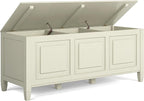 SIMPLIHOME Connaught Entryway Storage Bench - 51 inch Wide Solid Wood Storage Trunk Seat in Antique White, Traditional Bench for Entryway or Living Room with Lift-Up Lid and Decorative Moulding