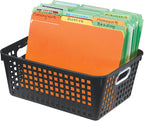 Really Good Stuff - 160016BK Multi-Purpose Plastic Storage Baskets for Classroom or Home Use - Stackable Mesh Plastic Baskets with Grip Handles 13" x 10" (Black - Set of 12)