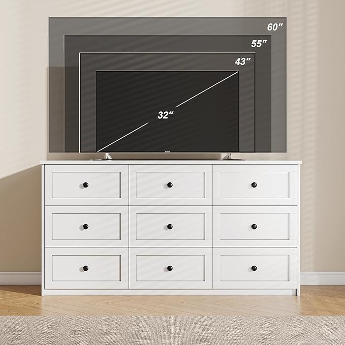 Dresser for Bedroom, 59.1" Wide White Dressers, Large Dressers & Chests of Drawers with Large Capacity for Bedroom, Hallway, Entryway, Closet