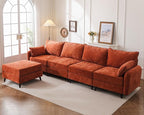 135'' Modular Sectional Sofa with All Seats Storage, Oversized L Shaped Couch for Living Room,4-Seater Comfy Cloud Couches with Movable Ottoman,Big Sectional for Bedroom,Velet,Orange