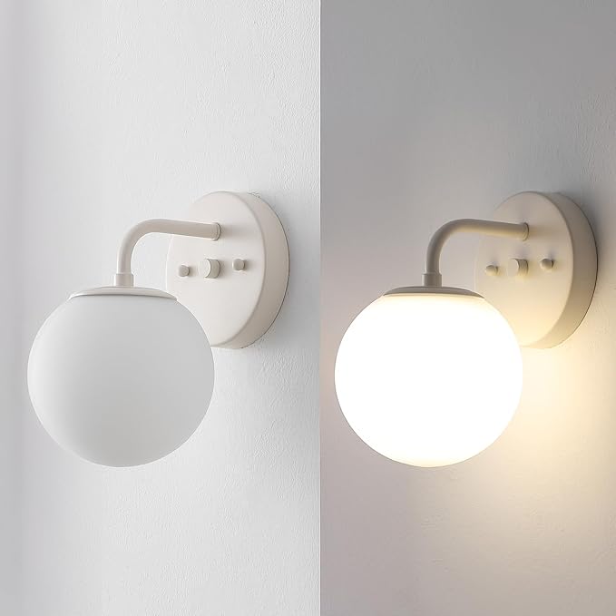 JONATHAN Y JYL3534C Louis Parisian Globe 5.75" 1-Light Metal/Frosted Glass Modern Contemporary LED Vanity Light Midcentury, Glam, Transitional, Bathroom, Powder Room, Dressing Room, Bedroom, Almond