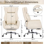 DYHOME Executive Office Chair with Massage and Footrest Heavy Duty Task Desk Swivel Ergonomic Chairs with Lumbar Support Wheels Flip-up Arms Adjustable Height,Leather Beige Computer Gaming Chairs