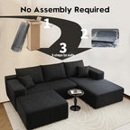107.5" Cloud Sectional Couch with 1 Ottoman,Modern Modular Sofa with Deep Seat, Comfort U Shaped Sofa Couches for Living Room Bedroom Apartments,No Assembly Required, (Black,Right Facing Chaise)
