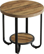 Tribesigns Round End Table with 2-Tier Storage Shelf, Industrial Side Table with Curved Metal Legs, Wood-Grain Accent Coffee Side Stand, Small Nightstand for Living Room, Bedroom, Office, Bathroom