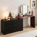 6 Drawer Dresser with Extendable Table, L-Shaped Desk & Vanity Combo, 47" Wood Dresser & Chest of Drawers, Modern Closet Clothes Storage Dressers Organizer for Bedroom Living Room Hallway, Black