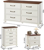 Farmhouse Bedroom Dresser and Nightstand Set of 4, 6 Drawer Tall & Low Dresser & 2 Drawer Nightstand Set, Rustic Wood Bedroom Furniture Set for Livingroom, Hallway, White