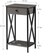 VECELO Tall Nightstand Set of 2,27.6 inch Wooden End Table with Metal X-Frame,Side Table with Drawer and Storage Shelf for Living Room Bedroom Entryway Small Spaces