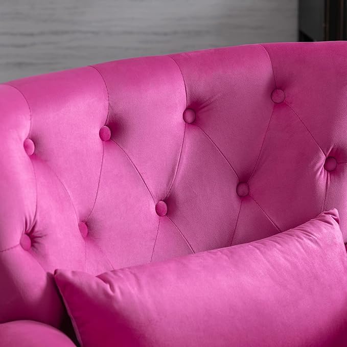 Accent Reading Arm Chairs Set of 2 for Living Room Bedroom, Midcentury Modern Comfy Corner Sofa Chair, Wingback Waiting Room Club Chair with Button Tufted Back &Lumbar Pillow, Velvet Rose