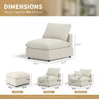 Modern Sectional Linen Cloud Couch for Living Room Armless Modular Filled-Down Sofas,Detachable Couch Cushion Covers,Cozy Feather Down Sofa for Apartment Beige