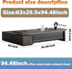 Large Executive Desk, Modern L-Shaped Computer Desk with Side Cabinets, Drawers and Password Lock, CEO Business Furniture Desk (Chair Not Included)(63x29.5x94.48inch)