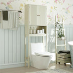 Tangkula Over The Toilet Storage Cabinet, Bathroom Space Saver with Fluted Doors Adjustable Shelf & Bottom Bar, Freestanding Above Toilet Storage Cabinet Organizer for Laundry, Restroom (Cream White)