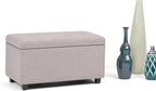 SIMPLIHOME Cosmopolitan 34 inch Wide Transitional Rectangle Storage Ottoman in Cloud Grey Linen Look Fabric, Assembled, For the Living Room, Entryway and Family Room