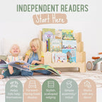 Wooden Kids Bookshelf w/Scalloped Edges- Made in USA- Perfect Height 3-Tier Montessori Shelf- Durable Childrens Bookcase for Kids Room or Playroom- Baby Book Shelf Nursery