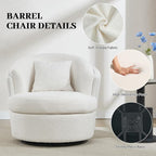 Swivel Accent Chair, 360 Degree Round Swivel Barrel Chair with Pillow, Widened Upholstered Boucle Chair Comfy Sherpa Barrel Armchair for Living Room Bedroom Reading Room, White