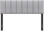 Giantex Linen Upholstered Headboard, Adjustable Width Button Tufted Headboard Only with Solid Wood Legs, Attach Frame, Modern Headboards for Queen Full Size Bed, Gray