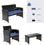 COSTWAY Patio Furniture Set 4 Pieces, Outdoor Wicker Chairs Sofa w/Coffee Table and Soft Cushions, Rattan Conversation Sets for Patio Lawn Backyard Yard Pool Garden, Navy