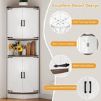 64.8" Farmhouse Corner Cabinet, Dining Room Tall Corner Cabinet with 4 Barn Doors and 5 Storage Shelves, Bar Storage Cabinets for Kitchen, Living Rooms, Laundry Room White