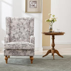 Mid-Century Accent Chair, Upholstered Arm Chair Linen Fabric Side Chair with High Back Solid Wooden Legs, Comfy Reading Chair for Living Room Bedroom, Floral Pattern