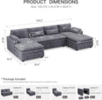 Belffin Large Modular Sectional Sofa with Double Deep Chaise, 135" Corduroy U Shaped Sectional Couch with 9" Soft Dual-Layer 6 Seats U Shaped Couch for Living Room, Apartment, Light Grey