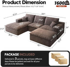 107'' U-Shaped Modern Modular Sectional Cloud Couch Whit Ottoman, 4-Seat Chenille Deep-Seat Sofa with Pillow for Living Room, Bedroom, Apartment, Camel