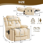 Dual Motor Large Power Lift Recliner Chair for Elderly with Heat and Massage,Lay Flat Lift Chairs Recliners for Seniors Infinite Position,USB Ports&Remote, Leather (Beige, Large)