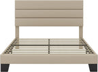SHA CERLIN Queen Platform Bed Frame with Upholstered Fabric Headboard, Mattress Foundation with Strong Wooden Slats Support, No Box Spring Needed, Beige