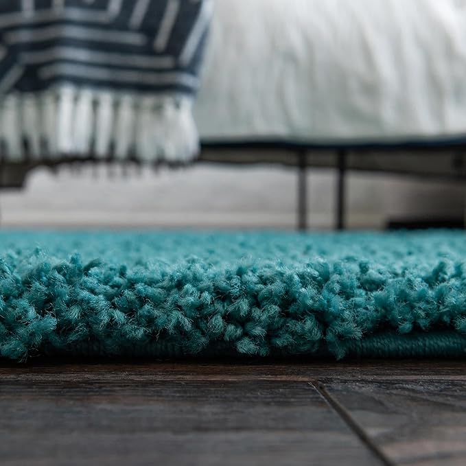 Unique Loom Solid Shag Collection Area Rug (3' 3" x 5' 3" Oval, Deep Aqua Blue)