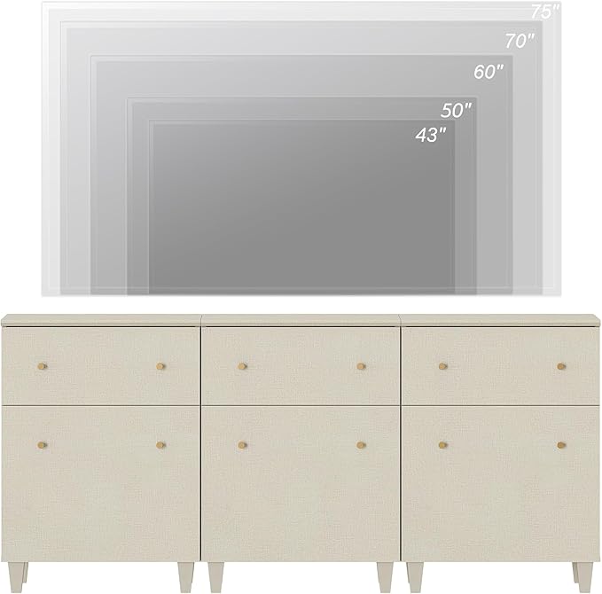 WAMPAT Set of 3 Storage Cabinets, 70.8" Kitchen Sideboards with Drawers and Doors, Modern Beige Coffee Bar Cabinets with Adjustable Shelves and Solid Legs for Living Room, Entryway, Hallway
