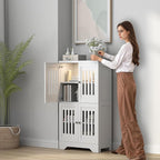 PARTPHONER Bathroom Floor Storage Cabinet with Cabinet Lights, Modern Storage Cabinet with 4 Doors and Adjustable Shelves, Buffer Hinges, White Pantry Cabinet for Living Room & Kitchen