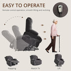 Dual Motor Power Lift Recliner for Elderly, Large Electric Lift Recliner with Massage and Heat, Cup Holders, Side Pocket, Fabric(Dark Grey)
