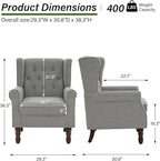 Accent Chair, Upholstered Armchair with Button Tufted High Back & Solid Wood Legs, Comfy Wingback Reading Single Sofa Chair for Small Spaces, Living Room, Bedroom (Grey, Set of 1)