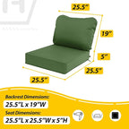 AAAAAcessories Outdoor Deep Seat Cushions, Waterproof, Fade-Resistant Patio Furniture Replacement Cushions, 25.5" x 25.5" x 5" + 25.5" x 19", Dark Moss Green