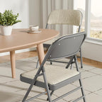 6 Pack Folding Chairs Fabric Dining Chair Set with Padded Cushion and Back, Indoor Outdoor Foldable Seat with Steel Frame for Home Office Events Wedding Party, Oatmeal Strip Seating