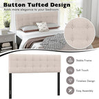 Giantex Linen Upholstered Headboard, Adjustable Width Button Tufted Headboard Only with Solid Wood Legs, Attach Frame, Modern Headboards for Queen Full Size Bed, Beige