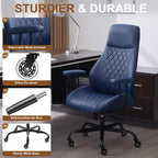Home Office Desk Chair, Ergonomic High Back Leather Computer Chair with Lumbar Support, Adjustable Height & Recline, Swivel Executive Office Chair with Armrests and Rubber Casters, Blue