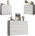 3-Piece Dresser Bedroom Set, 8 Drawer Dresser & 3 Drawer Nightstands with Gold Handles, Fluted Wood Chest of Drawers for Bedroom, Living Room, Entryway, White