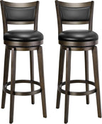 PrimeZone Swivel Bar Stools Set of 2, 34 Inch Extra Tall Bar Height Barstools, Black Faux Leather Bar Stool with High Backrest, Solid Wood Leg, Wrap-Around Footrest, Counter Stools for Pub