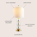 JONATHAN Y JYL1021C February 21" Glass/Metal LED Table Lamp Contemporary Bedside Desk Nightstand Lamp for Bedroom Living Room Office College Bookcase LED Bulb Included, Mercury Glass/Brass Gold