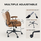 Brown Office Desk Chair, PU Leather Chair with Lumbar Support, Removable Armrests, Comfortable Adjustable Swivel Task Chair for Home, Office, Small Space,Dresser, Bedroom