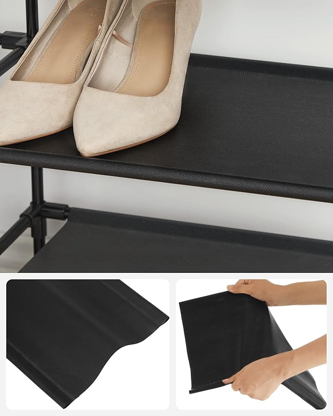 SONGMICS Shoe Rack, 10-Tier Shoe Storage Organizer, Space-Saving, 11 x 32.7 x 62.6 Inches, Entryway, Metal Frame, Non-Woven Fabric Shelves, Ink Black ULSH210B02