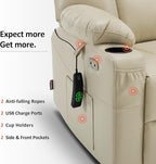 MCombo Oversized Power Lift Recliner Chair with Massage and Heat for Big and Tall Elderly People, Cup Holders, USB Ports, Side Pockets, Faux Leather R7541 (Beige, Large-Oversize)