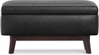 SIMPLIHOME Owen 36 inch Wide Mid Century Modern Small Rectangular Storage Ottoman in Distressed Black Vegan Faux Leather, Assembled, For the Living Room, Entryway and Family Room
