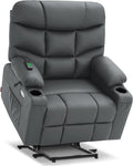 MCombo Oversized Power Lift Recliner Chair with Extended Footrest for Elderly People, Faux Leather R7289 (Dark Grey, Oversize)