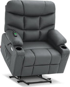 MCombo Oversized Power Lift Recliner Chair with Extended Footrest for Elderly People, Faux Leather R7289 (Dark Grey, Oversize)