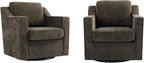 Pia Ricco 360° Swivel Accent Chair, Plush Oversized Chenille Fabric Armchair with Removable Cover for Living Room and Reception,Night Brown Black