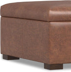 SIMPLIHOME Gabbie 36 inch Wide Contemporary Square Square Coffee Table Storage Ottoman in Distressed Saddle Brown Vegan Faux Leather, Assembled, for The Living Room, Entryway and Family Room
